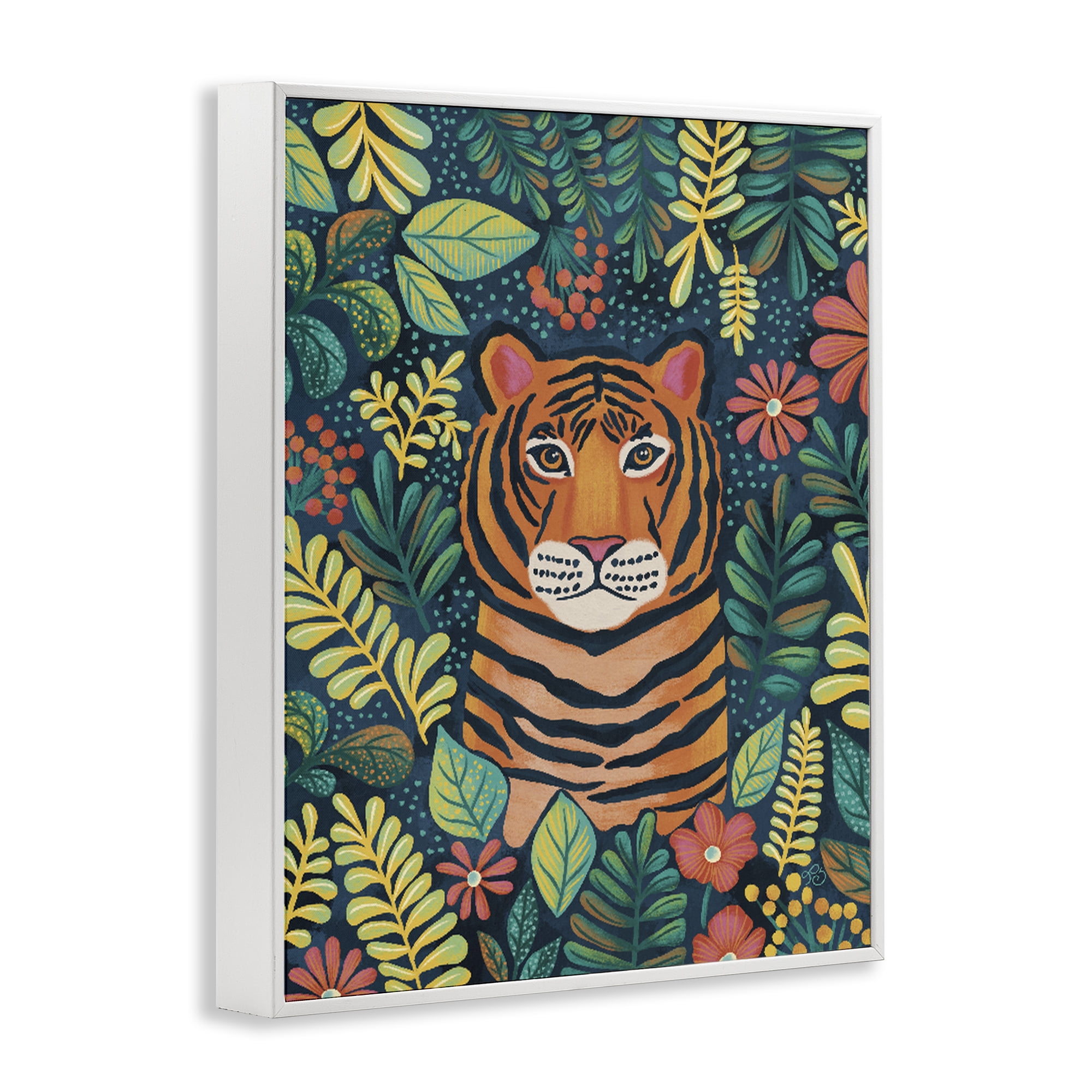 Stupell Industries Exotic Leaf Pattern Tiger White Framed Giclee Art, design by Lisa R Dumm
