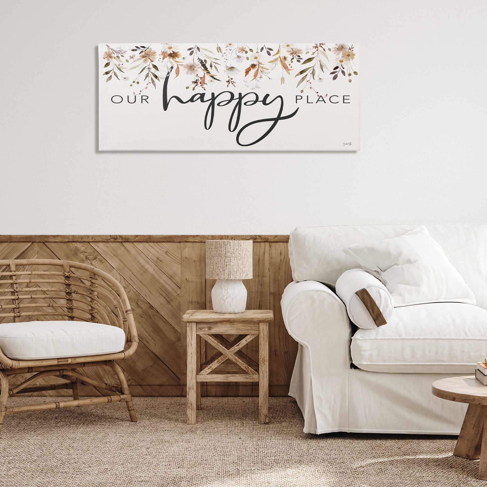 Stupell Industries Our Happy Place Florals Botanical & Floral Painting Gallery Wrapped Canvas Art Print Wall Art, 48 x 20