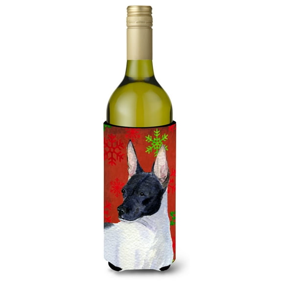 Rat Terrier Red and Green Snowflakes Holiday Christmas Wine Bottle Hugger