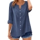 thumbnail image 2 of Craaazy Women's Casual V Neck Blouse, Solid Color 3/4 Sleeve Lace Detail Top, Loose Fit Comfy Button Down Shirt for Daily Wear Gifts, 2 of 7