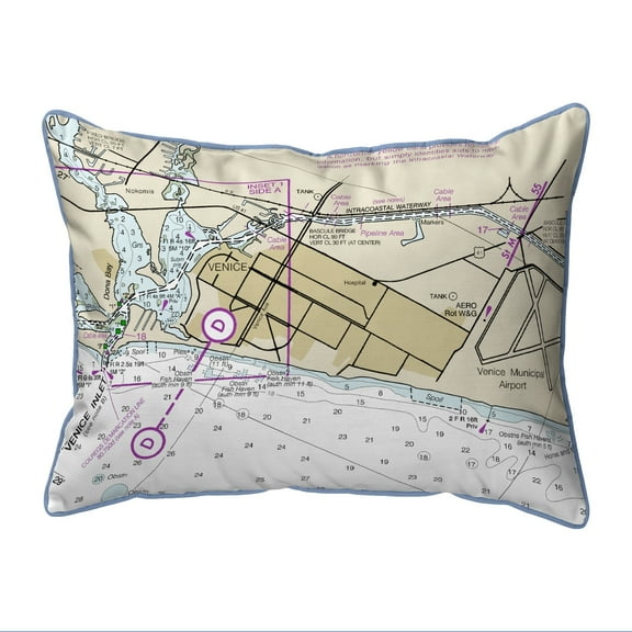 Betsy Drake SN11425V Venice Inlet, FL Nautical Map Small Corded Indoor & Outdoor Pillow - 11 x 14 in.