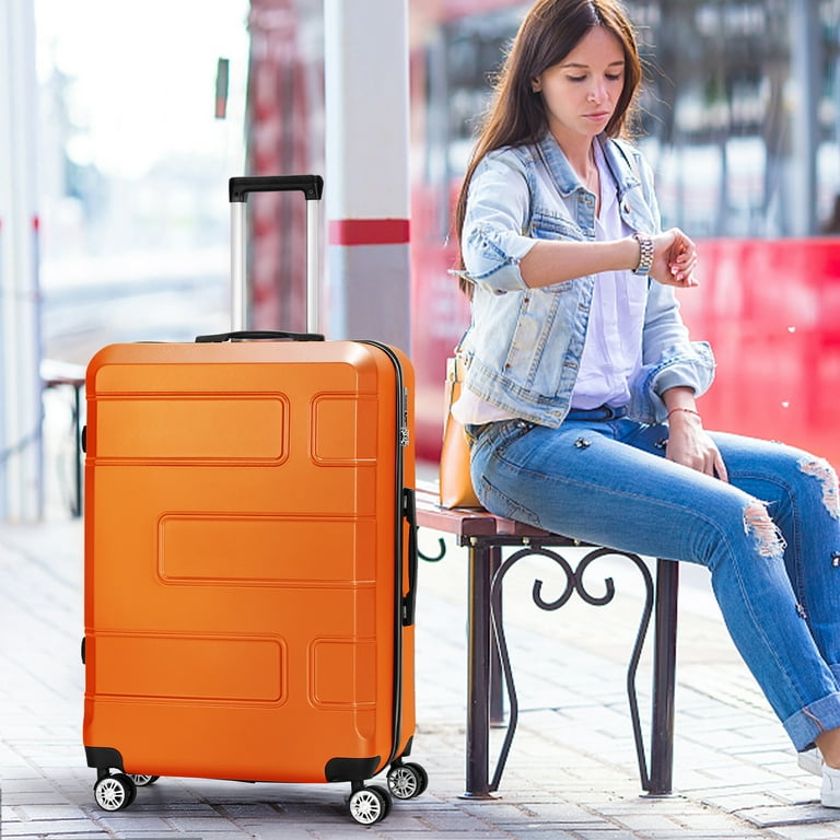 Hikolayae TSA Lock 3 Piece Luggage Sets Hardside Spinner in Orange