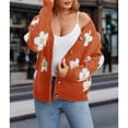 thumbnail image 4 of Women's Floral Print Cardigan Long Sleeve Open Front Button Down V Neck Knitted Sweaters Orange-Red M, 4 of 7