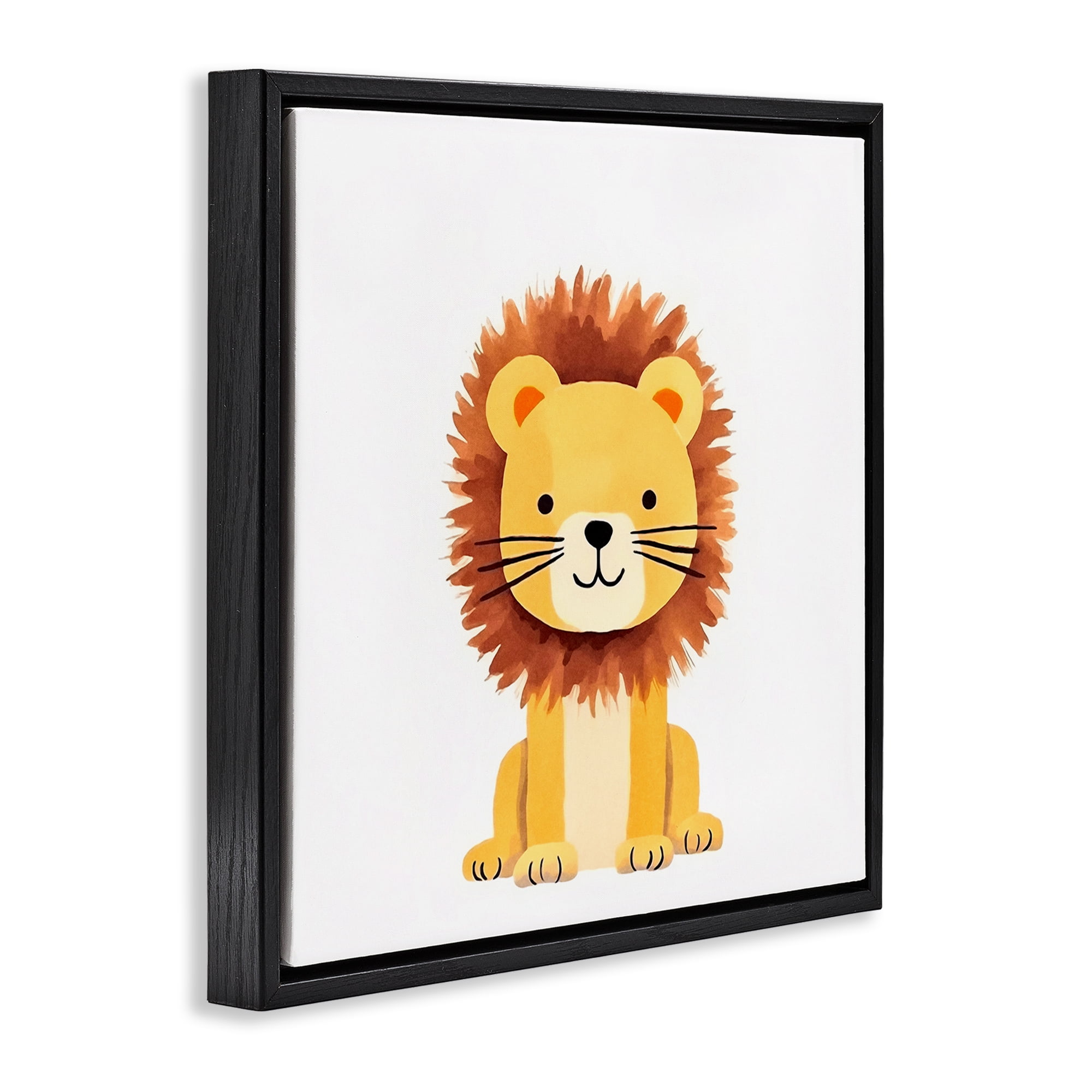 Stupell Industries Sitting Baby Lion Cub Animals Painting Black Floater Framed Canvas Art Print Wall Art, 18 x 18