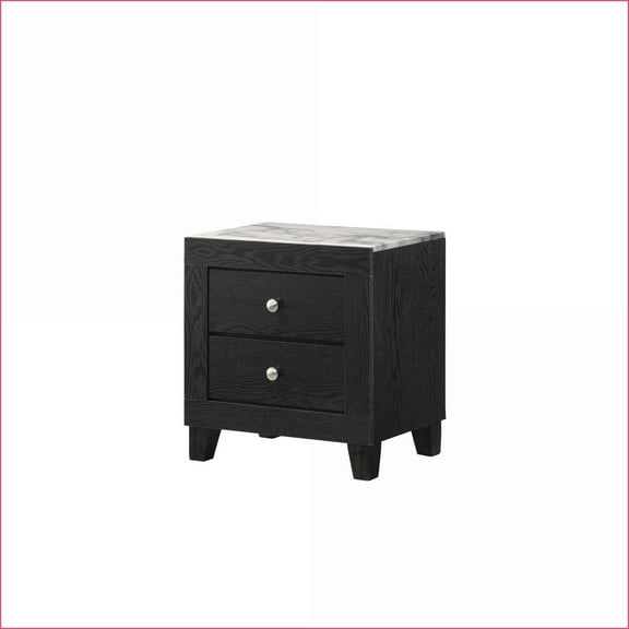 Modern 2-Drawer Nightstand Faux Marble Top Black Bedroom Furniture