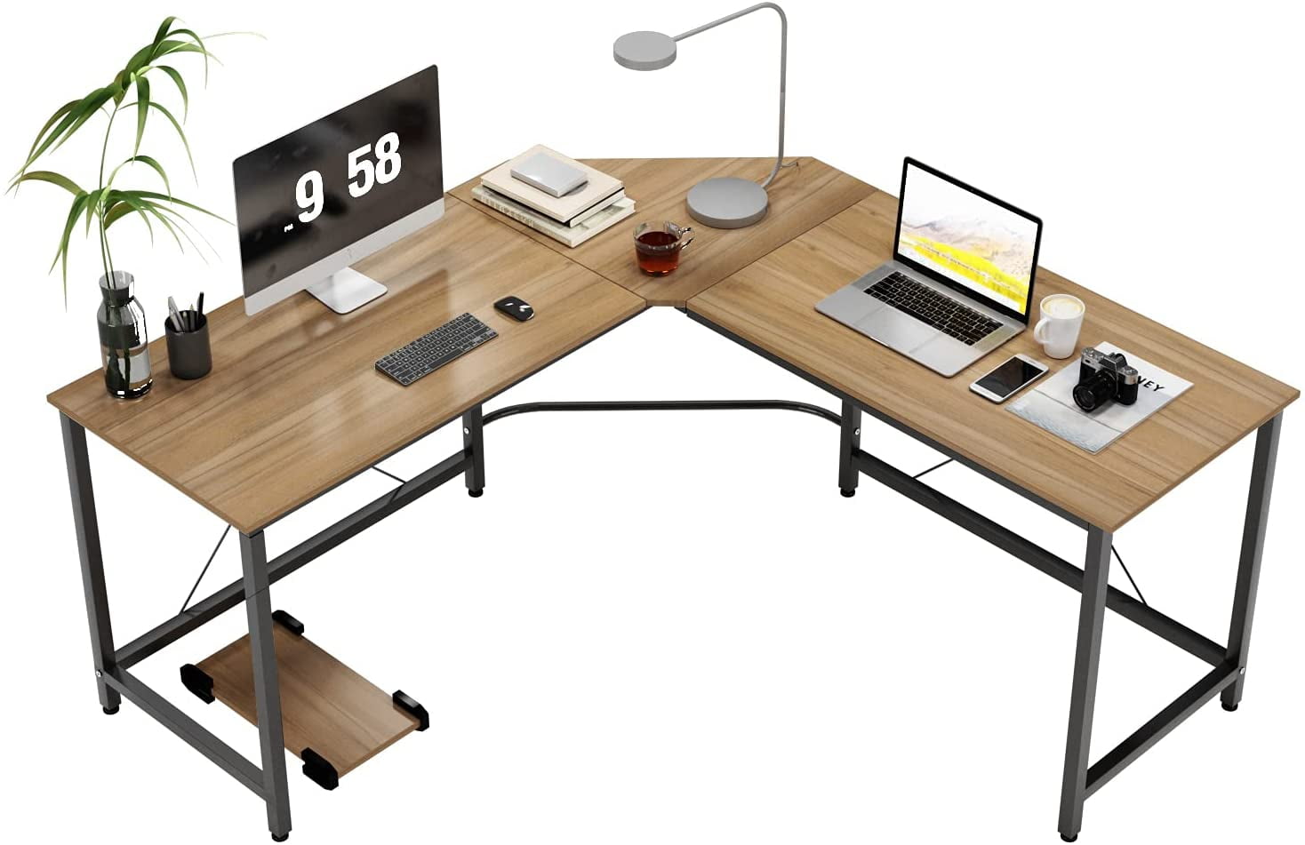 DlandHome LShaped Office Desk, Computer Corner Desk Long Table for 2