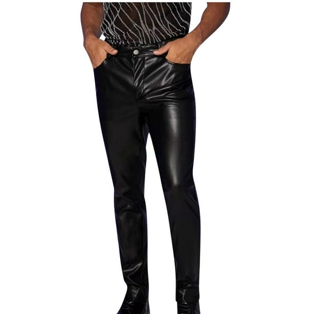 Pantalones largos de cuero brillante para hombre, pantalones casuales, pantalones de hip-hop de talla grande para hombre, pantalones de color liso, pantalones para hombre