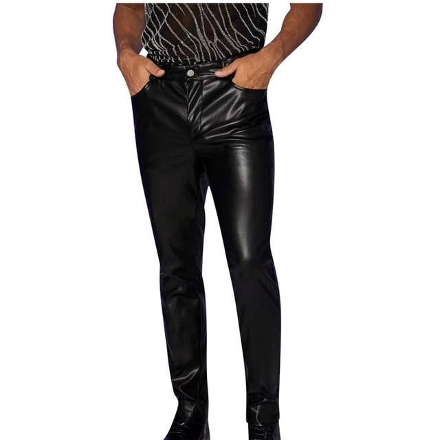 Pantalones largos de cuero brillante para hombre, pantalones casuales, pantalones de hip-hop de talla grande para hombre, pantalones de color liso, pantalones para hombre