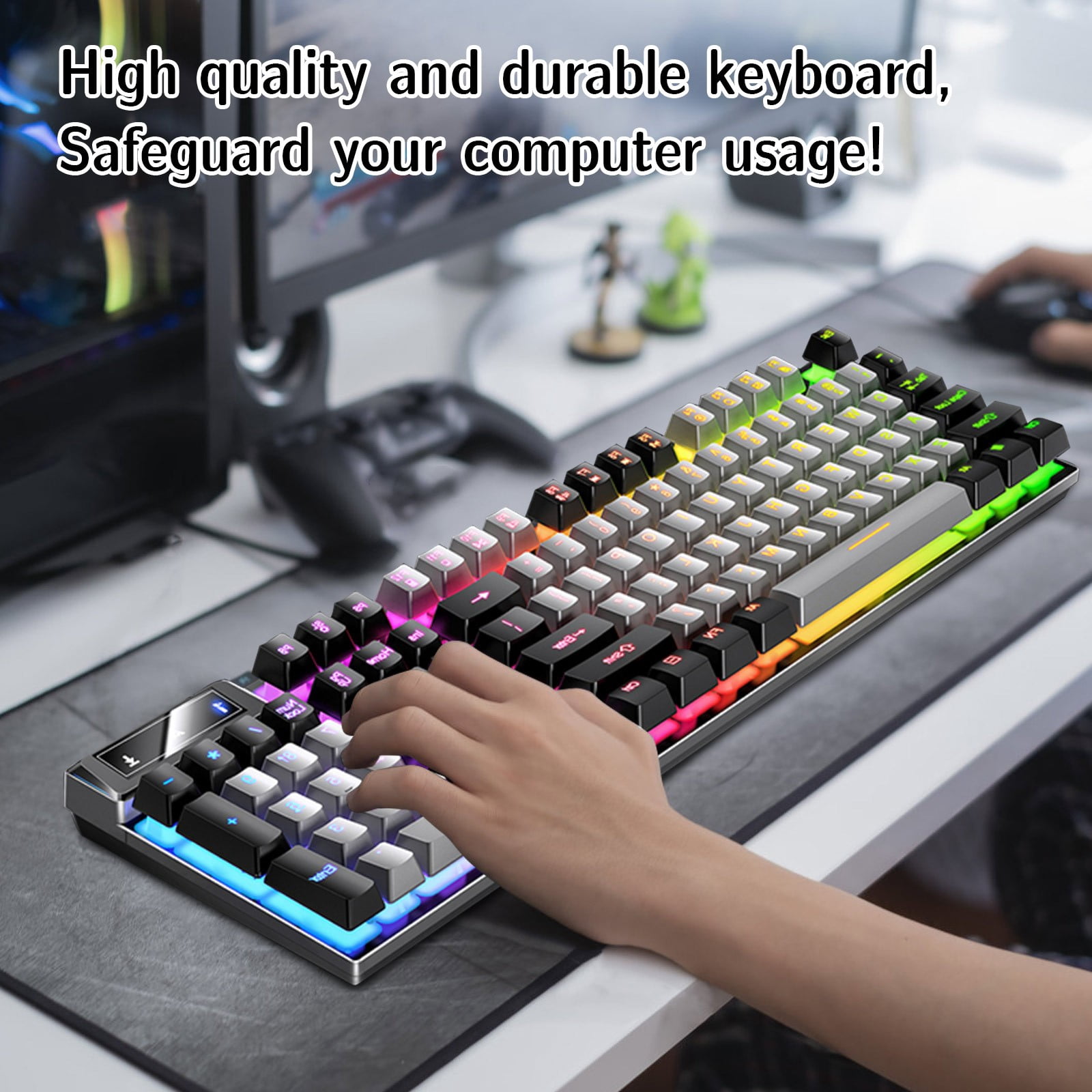 Wired Gaming Keyboard 104-Key, Colorful RGB Backlit Computer Keyboard with Ergonomic Mechanical Feel, Waterproof USB PC Keyboards for Desktop PC Laptop Gaming and Office Use.