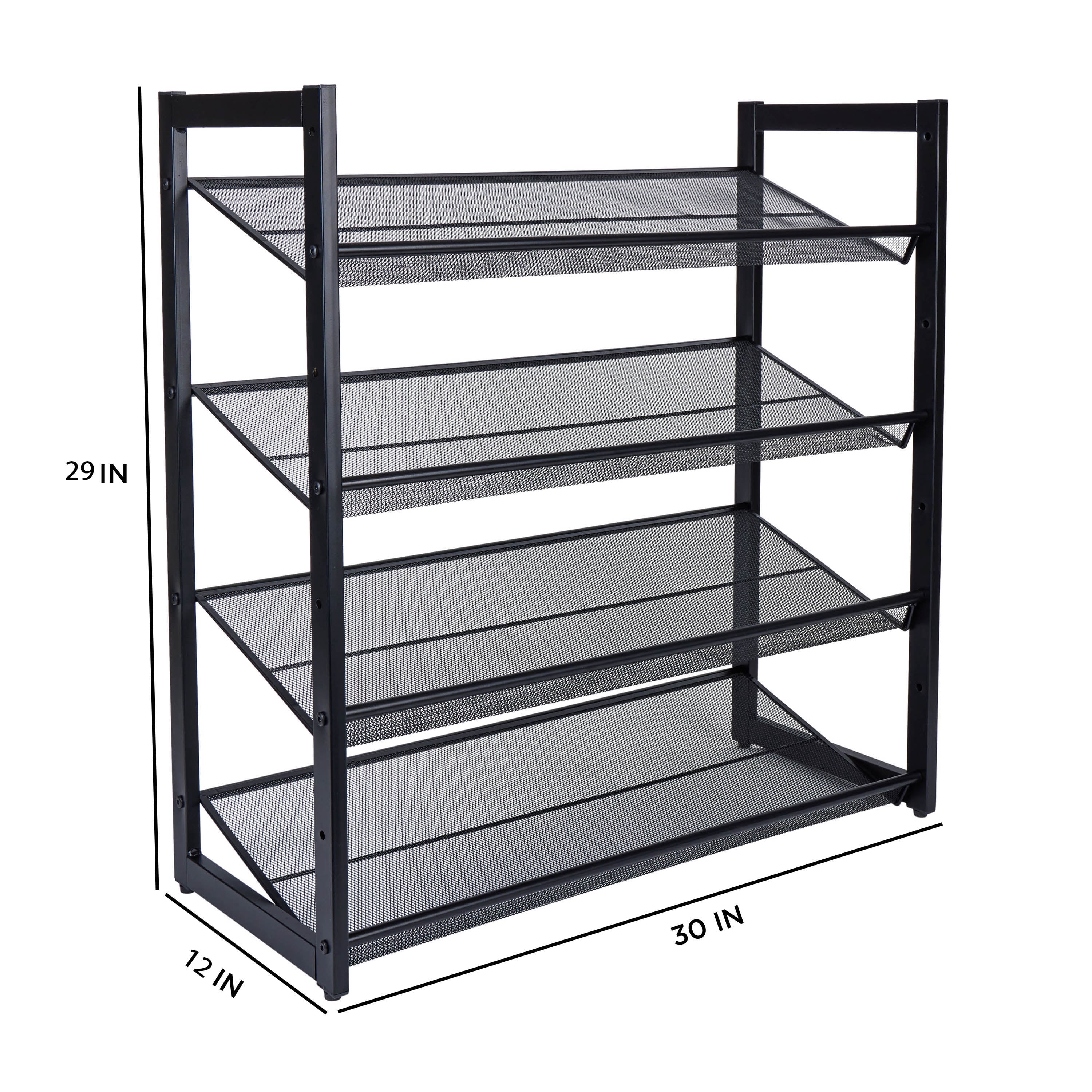 Organize It All 4 Tier Adjustable Mesh Shoe Rack in Black