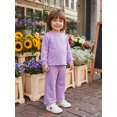 thumbnail image 6 of RUINIXCW Toddler Girls 2 Piece Outfits Adorable Solid Color Long Sleeve Crew Neck Tops and Elastic Waist Pants Set, 6 of 7