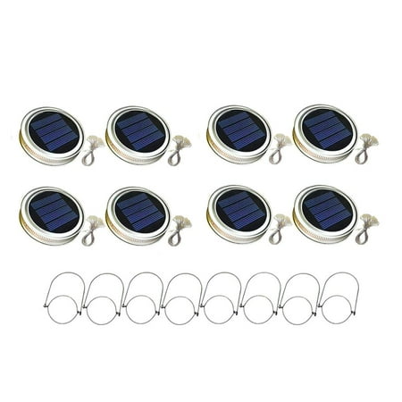 

8pcs Jar Lid Light 30LED Mason Jar Light 9.84ft Solar Lantern Solar Powered String Light Lid Warm White Lighting Decorative Light with 8 Hangers for Garden Patio Wedding