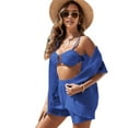 thumbnail image 2 of Swim Cover Up for Women Button Down Long Sleeve Shirt and Shorts Bikini Swimsuits Beach Cover Up Set Royal Blue S, 2 of 8