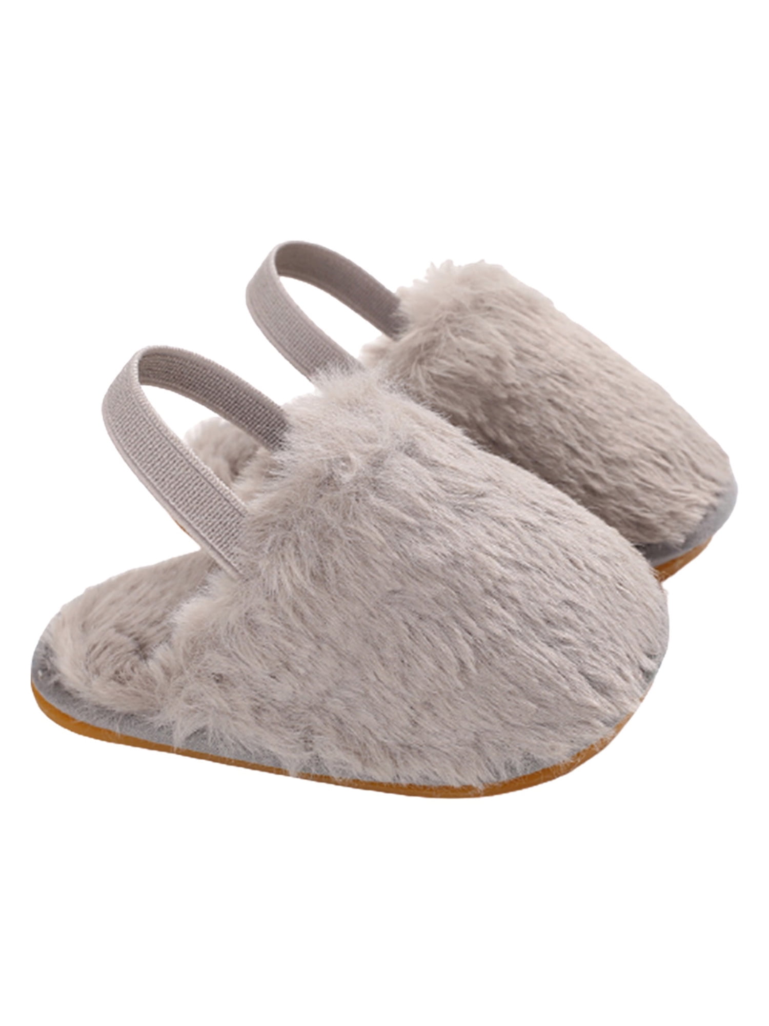 Morrivoe Infant Baby Faux Fur First Walkers Shoes Soft Elastic Band Slipper Sandals for 3-6Month,6-9Month,9-12Month Casual Flats Shoes 