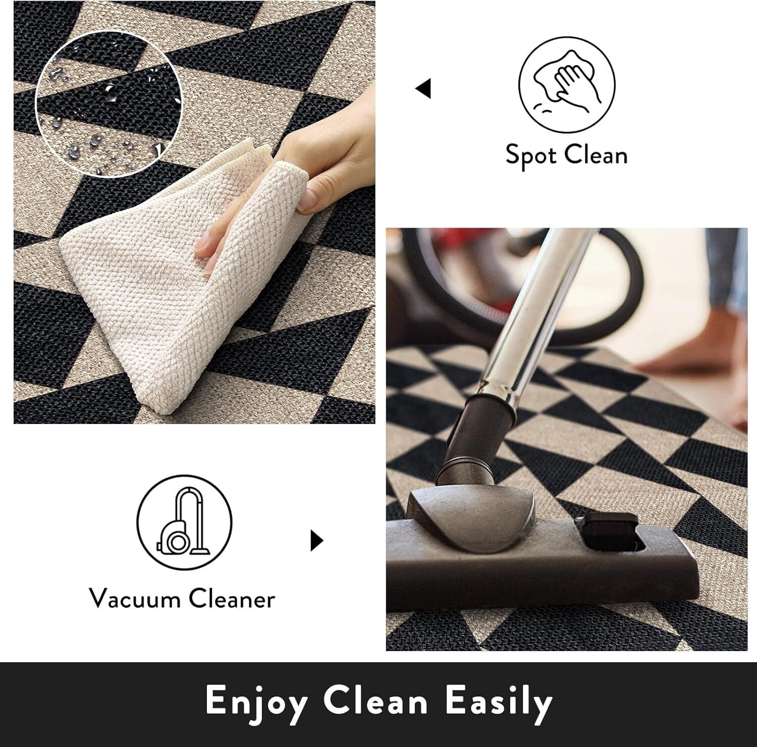 Lahome 3'x5' Checkered Easy Jute Area Rug,Outdoor Patio Rug Washable Rugs for Entryway Checkerboard Indoor Outdoor Living Room Classroom Rugs,Farmhouse Neutral Non Slip Black Carpet for Bedroom