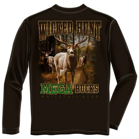 wicked hunt mega bucks whitetail deer long sleeve (Best Place To Hunt Whitetail Deer In Usa)