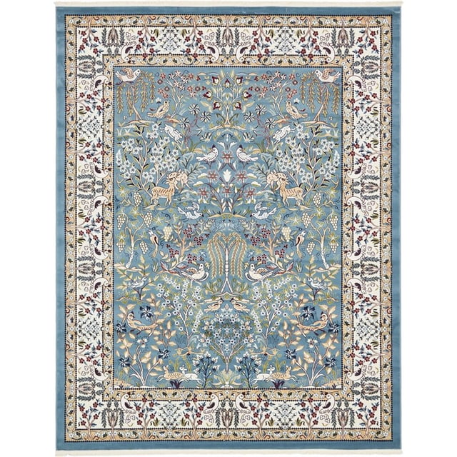 Unique Loom Narenj Textured Hunting Design Rug 8' x 10' Rectangle Blue/Tan