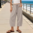 thumbnail image 2 of Women's Pants Elastic Waist Loose Banana Shaped Cropped Summer Pants for Women Beige L, 2 of 6