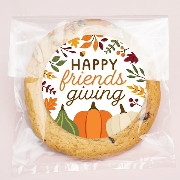 Big Dot of Happiness Fall Friends Thanksgiving Stickers and Clear Cookie Bags, Cellophane Treat Bags 4.25x7 Inches, Party Favor Gifts - 25 Count
