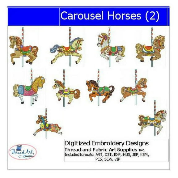 Carousel Horses(2) Embroidery Designs - All Popular Formats Included - Loaded on USB Stick