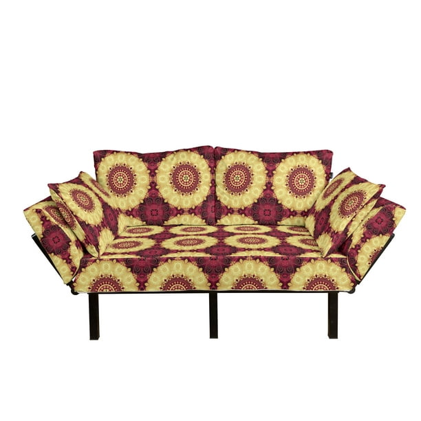 Mandala Couch, Pattern with Baroque Victorian Featured Old Fashion Effect Art, Daybed with Metal Upholstered Sofa for Living Dorm, Loveseat, Maroon Yellow, by Ambesonne - Walmart.com
