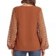 thumbnail image 5 of Blusa de gasa para mujer Swiss Dot Casual Cuello redondo Manga larga Pom Pom Camisas Tops XBTCLXEBCO Camello, Extra Grande, 5 of 6