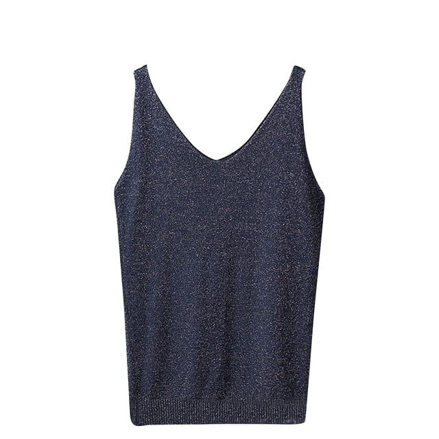 Mrat Débardeur Sans Manches Femme Été Imprimé Sans Manches Col Rond Débardeurs Col Rond Débardeurs Femme Hauts Sans Manches S-261 Bleu Foncé Taille Unique