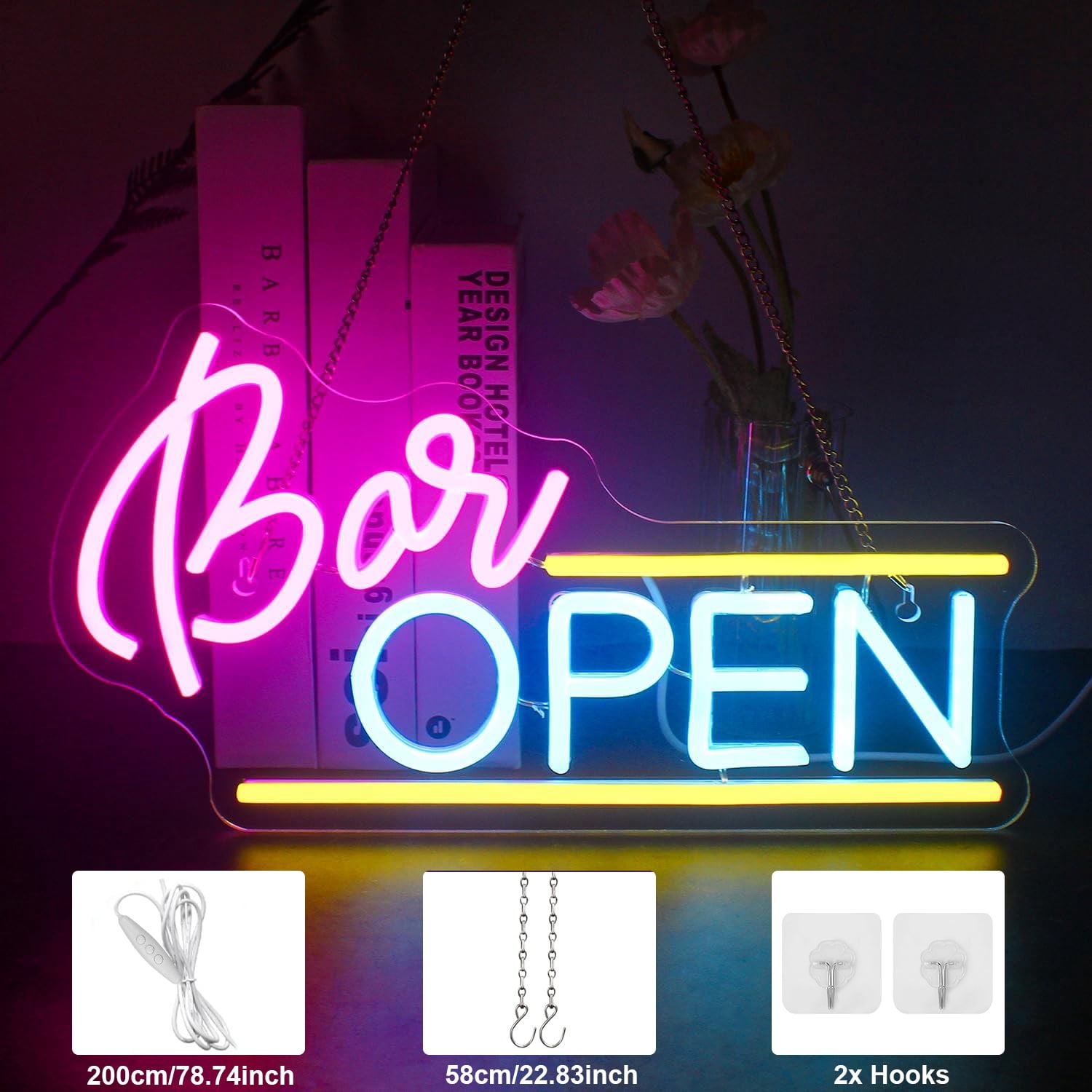 Lapalife Bar OPEN LED Neon Signs for Wall Decor, 15.7"x 7.8" LED Light Sign Dimmable with On/Off Switch USB Powered for Bar Man Cave Party