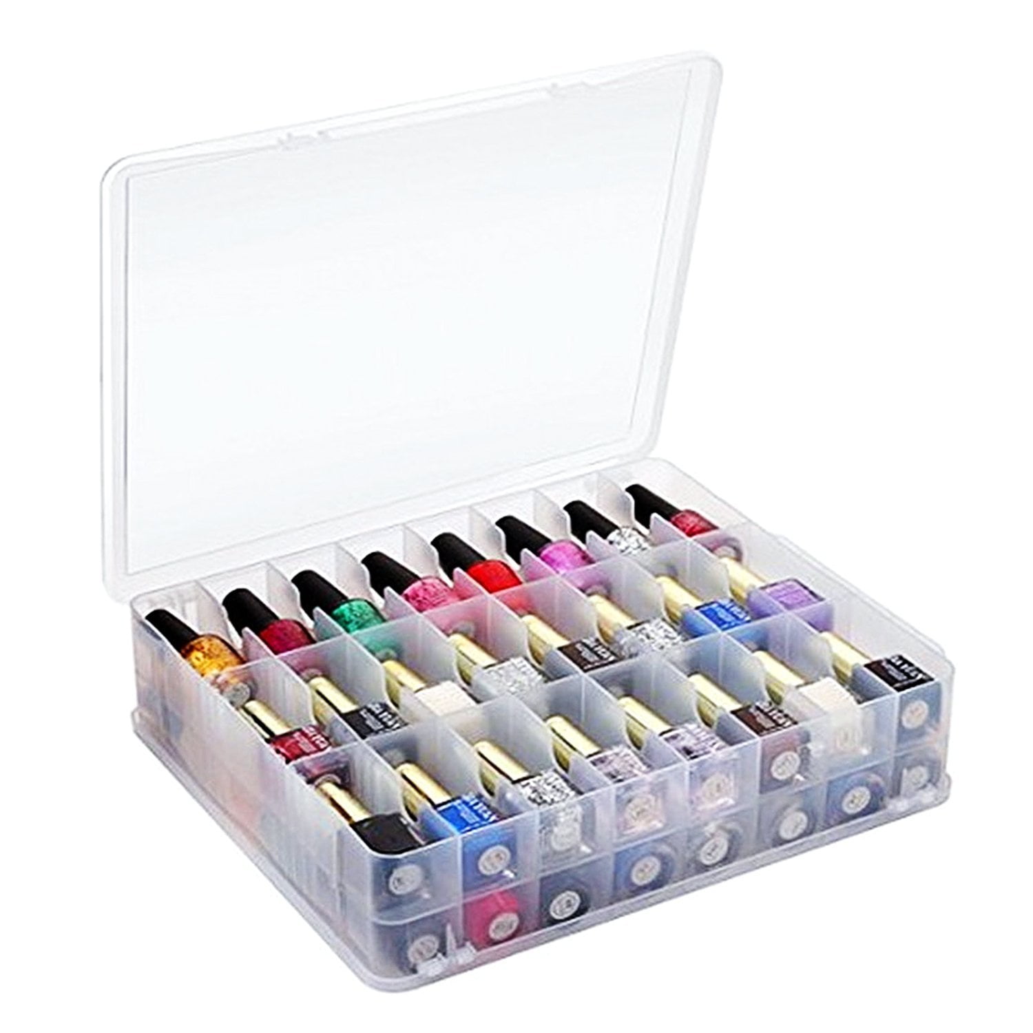 An athletic shoe box with dividers is a fabulous way to store your nail  polish collection.
