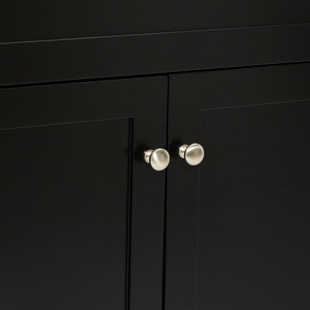 ARIEL 55" Inch Bathroom Vanity in White with 1.5" Inch Thick Edge White Quartz Countertop, 2 Soft Closing Doors & 4 Full Extension Dovetail Drawers, Built in Toe Kick, Satin Nickel, No Mirror (Black)