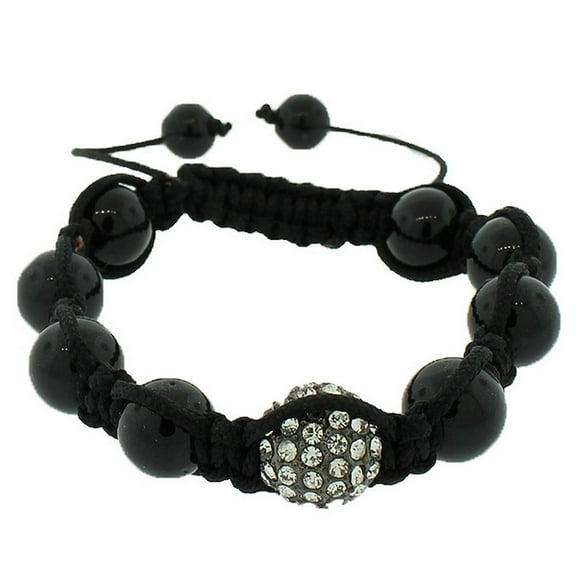 Black White CZ Ball Beaded Adjustable Macrame Bracelet