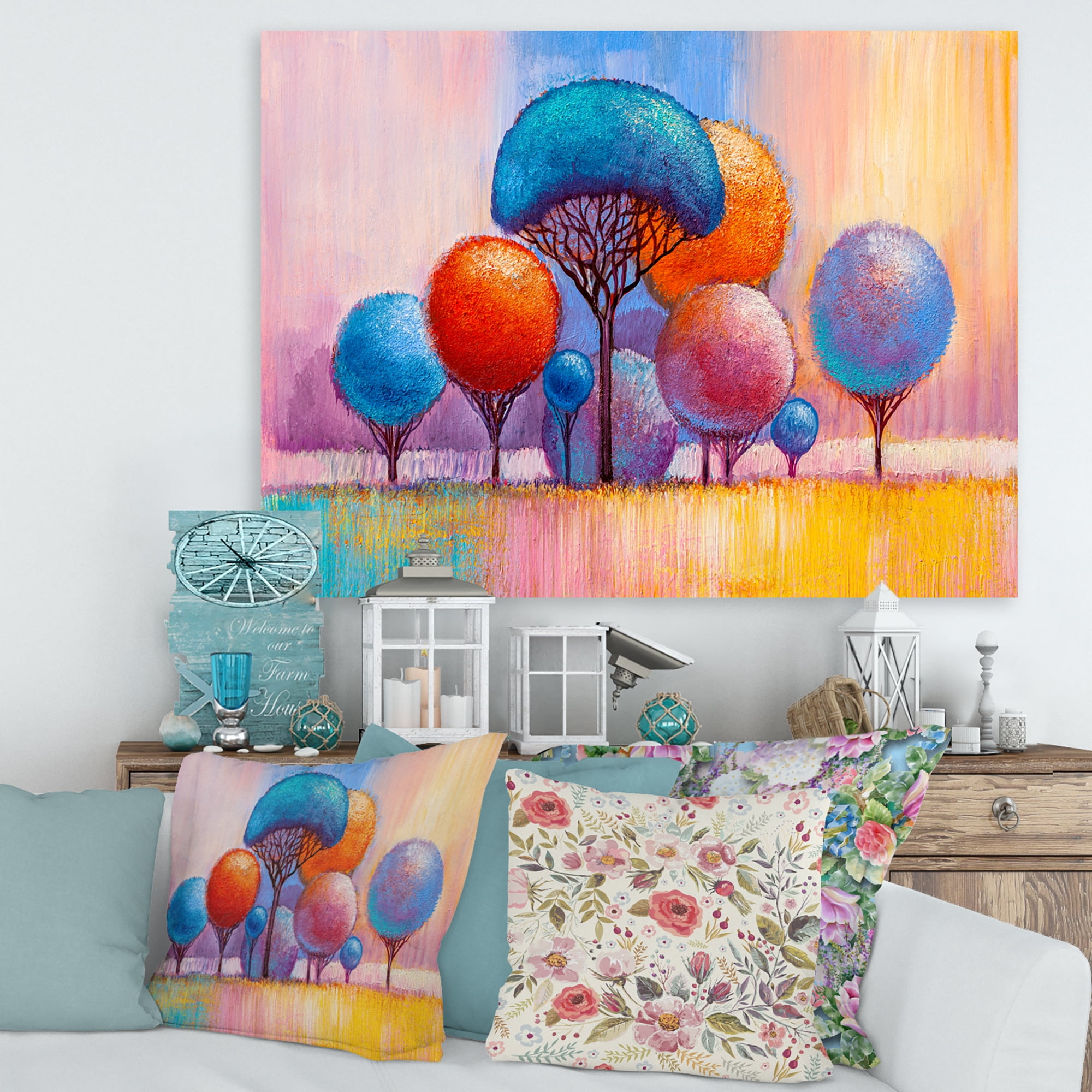 Autumn Colorful Fantasy Trees II 40 in x 30 in Painting Canvas Art Print, by Designart
