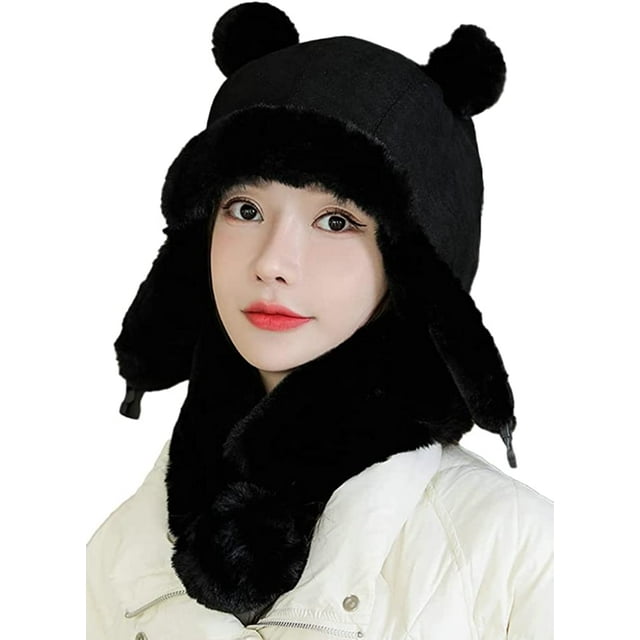 PIKADINGNIS Women Bomber Hat Cute Pom Pom Faux Fur Lined Winter Warm