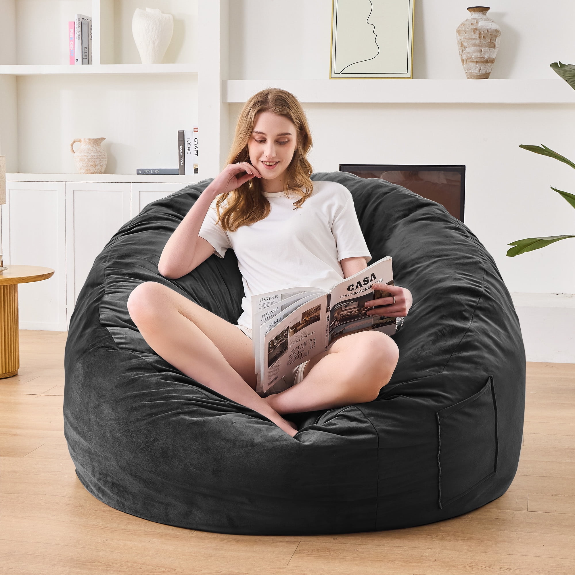 XIECUVA Bean Bag Chair Stuffed Memory Foam for Adults，X-Large Size Beanbag Sofa，5 ft