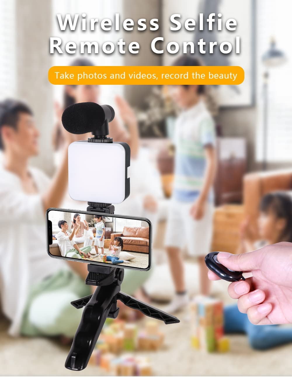 SAMADEX Adjustable 1.5" Video Tripod Kit Smartphone Compatible, Black