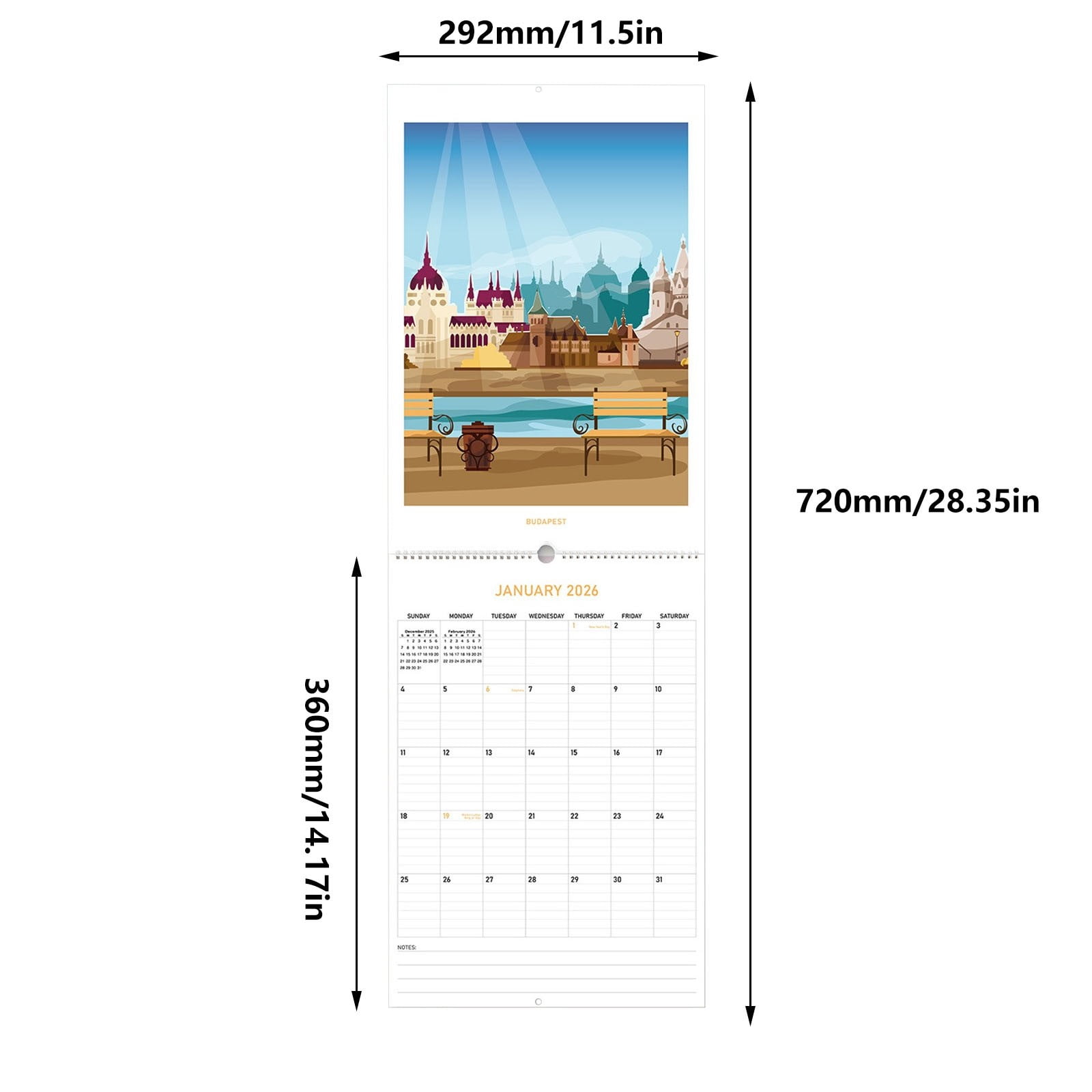 Wall Calendar 2026-2027 Yearly Planner Large Print Monthly Organizer Federal Holidays Included Wall Planning Calendar for Home Office School Family Schedule Time Management Productivity Gift Planner