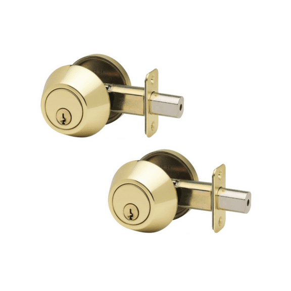 Vault Locks 2 Keyed Alike Single Cylinder Deadbolts, Polished Brass Finish