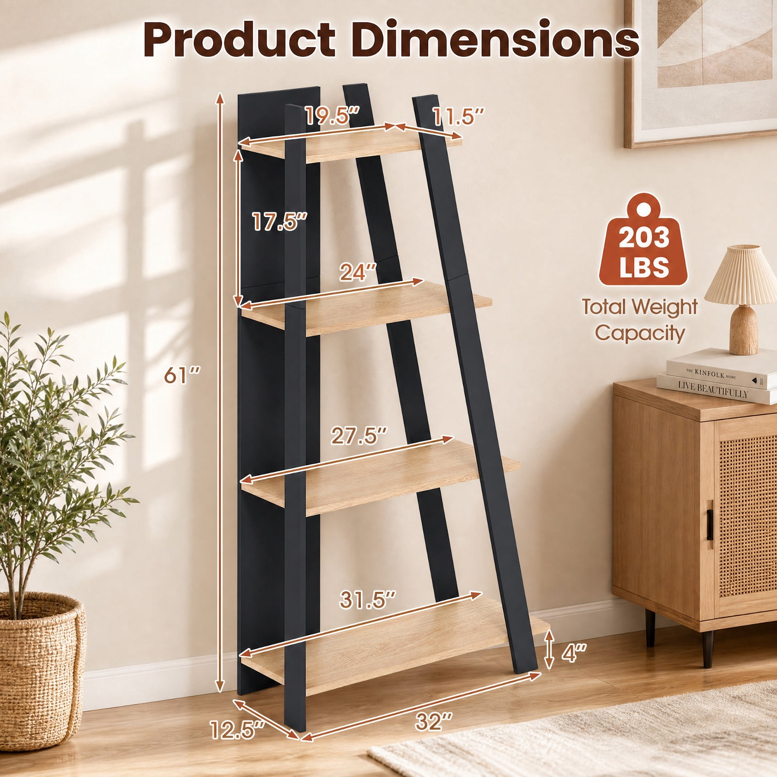 Furnibear 4-Tier Modern Bookshelf Wooden Vertical Display Book Shelf for Small Space for Living Room Home Office Bedroom Display Storage Shelf, Oak