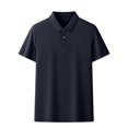 thumbnail image 2 of Playera Elvqul para Hombre Manga Corta Economicas con Estampado de Rayas Azul Oscuro Solapa Algodón Botones, 2 of 6