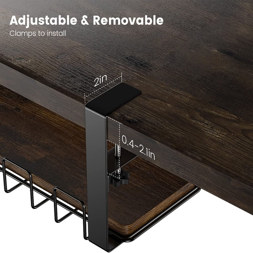 Kadyn 1 Tier Cable Management Tray, Under Table Cable Management Rack for Office, Study, Brown Under Desk Basket Cable Storage Rack