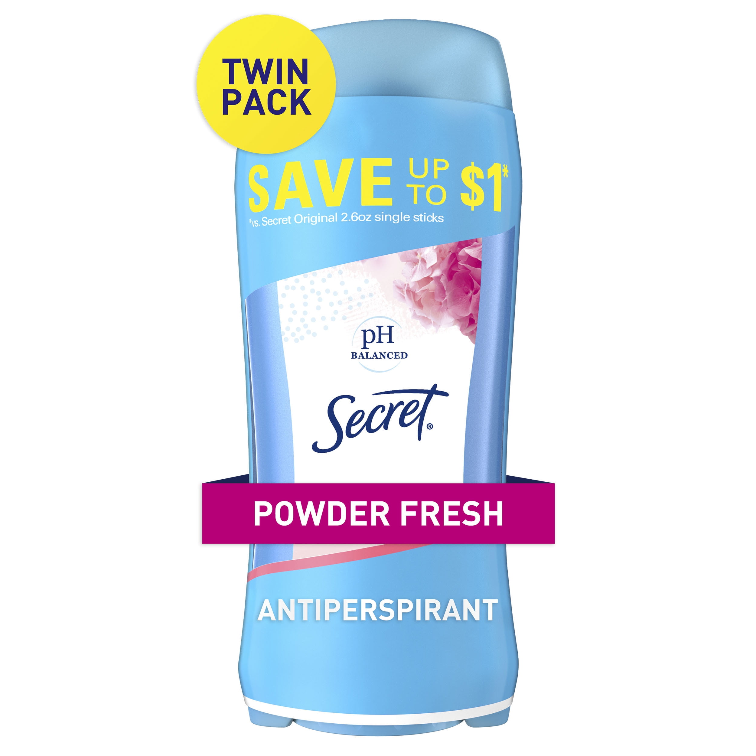 Secret Invisible Solid Antiperspirant and Deodorant, Powder Fresh, Twin Pack, 2.6 oz each