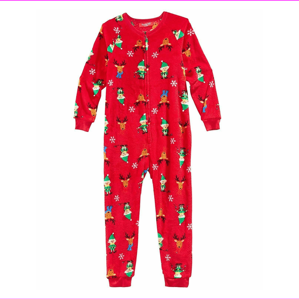 Photo 1 of SIZE 4-5 Macy's Family PJs Kid's Elf One Piece Zip cLouser At Front Pajamas SIZE 4-5