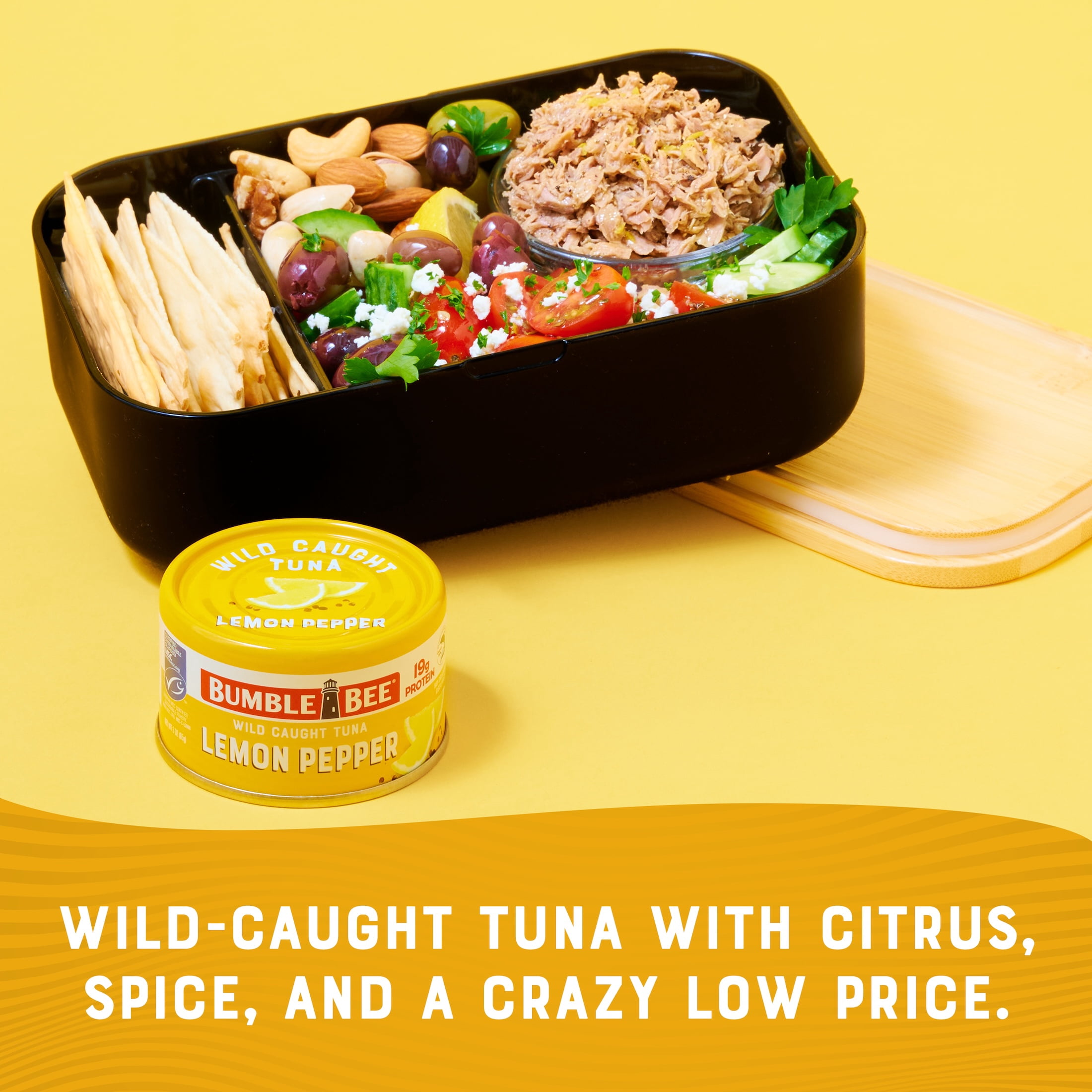 (16 pack) Bumble Bee Lemon Pepper Flavored Light Tuna, Wild Caught, Gluten Free, 19g Protein per Serving, Ready to Eat, No Draining, Shelf Stable Pull Tab Can, 3oz