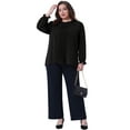thumbnail image 3 of DARING DIVA Women's Plus Long Sleeve Ruffle Crew Neck Casual Blouse 1X Black, 3 of 6