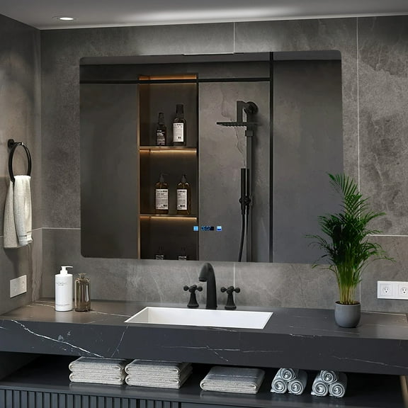 Lexora Lugano 42 in. W x 32 in. H LED Bathroom Vanity Mirror