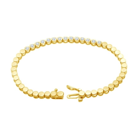 - 1 CT Round Cut White Natural Diamond Women's Bezel Set Bracelet In 14k Yellow Gold-8.5