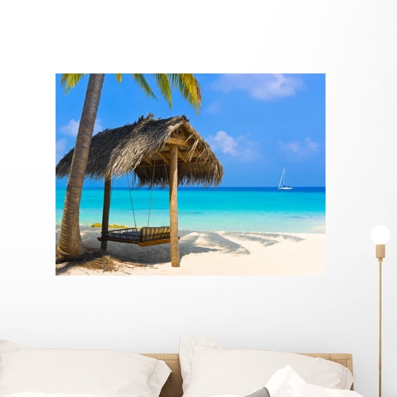 Swing Tropical Beach Wall Mural by Wallmonkeys Peel and Stick Graphic (36 in W x 27 in H) WM219957