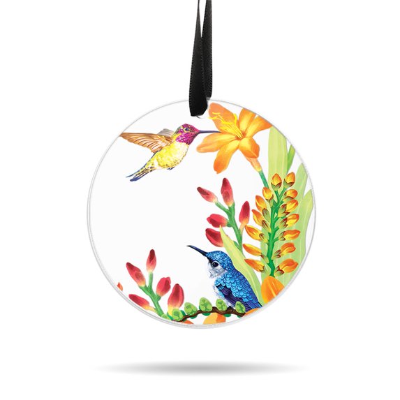 WIRESTER Large 3 inch Acrylic Ready to Hang Ornament, Hanging Ornaments for Christmas Tree Holidays Party Home Office Xmas Tree Decoration Gift - Hummingbirds Crocosmia