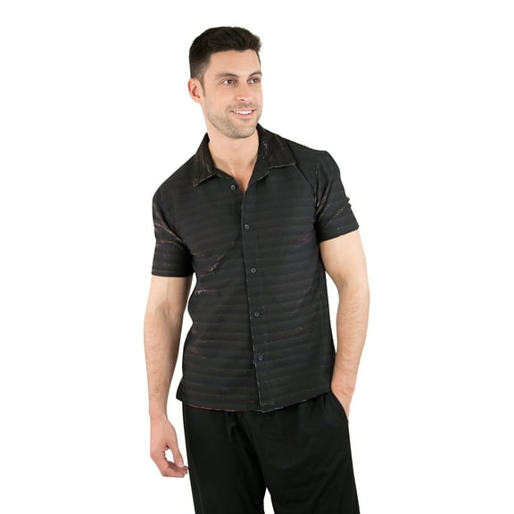 INTIMO Mens' Glittering Party Camp Casual Collar Button-Up Short-Sleeve Shirt Lounge