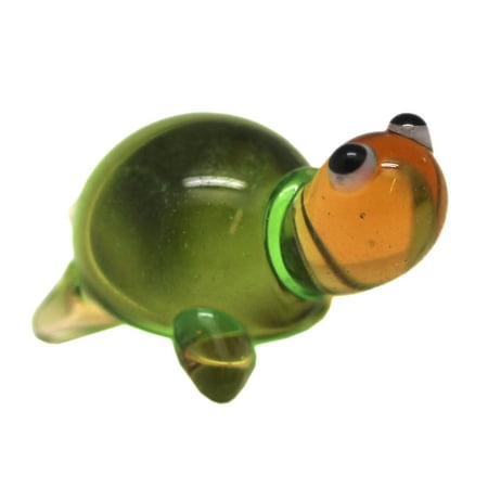 Yellow Head and Green Shell Mini Glass Turtle Figure
